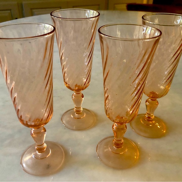 Vintage Blue Champagne Flutes French Luminarc